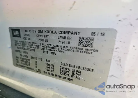 2018 Chevrolet Trax Ls z USA, uszkodzony, nr VIN KL7CJNSB4JB722709